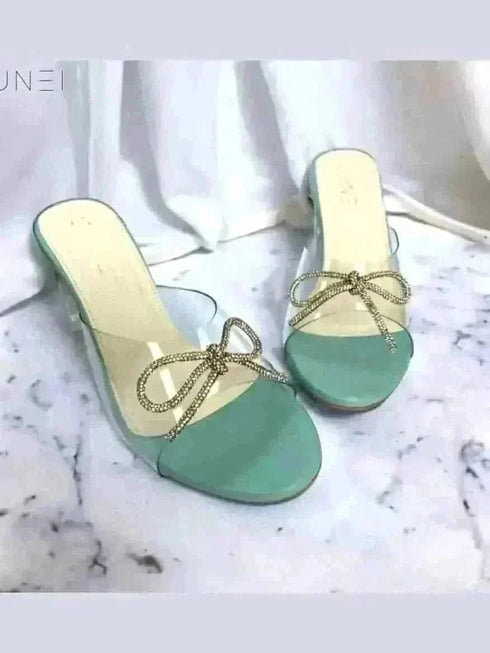 Pastel Green Clear Strap Bella Heels with Bow - cunei